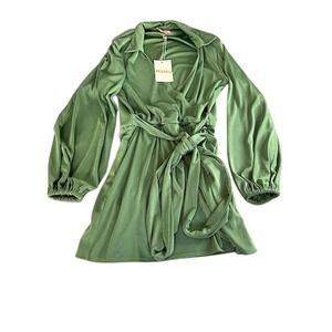 Show Me Your Mumu Collared Dress Green Long Sleeve Wrap Midi Size Medium NWT